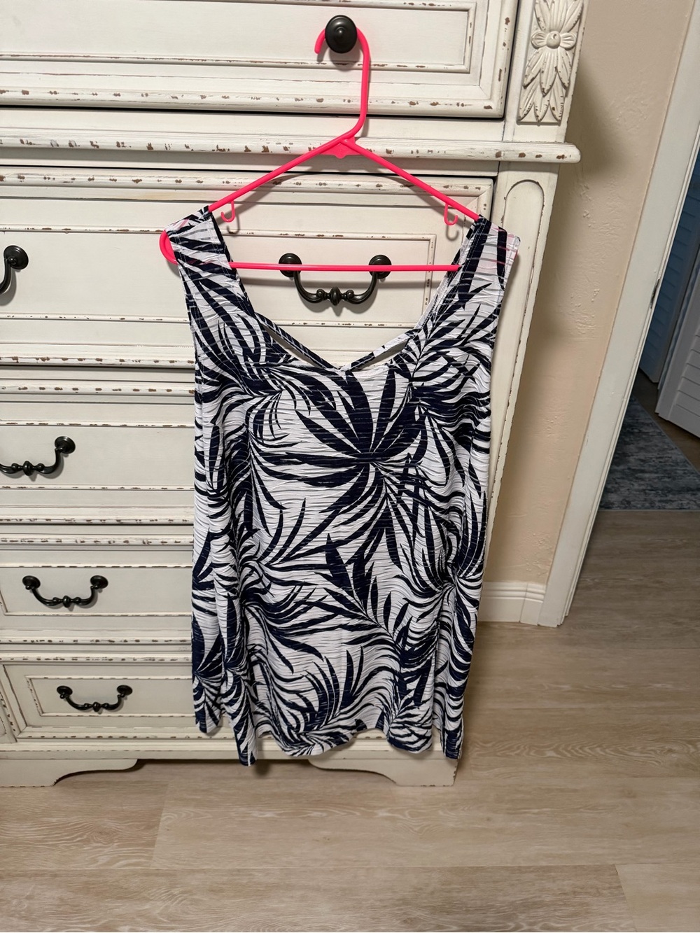 Navy Leaf-Print Women's Swim Coverup Tank